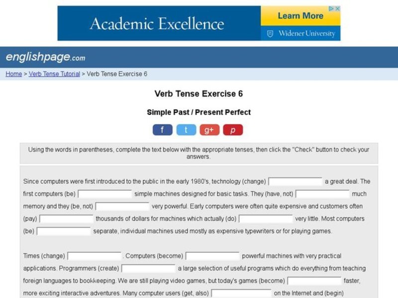Verb Tense Exercise 6 Interactive