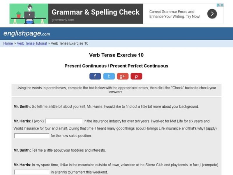 Verb Tense Exercise 10 Interactive