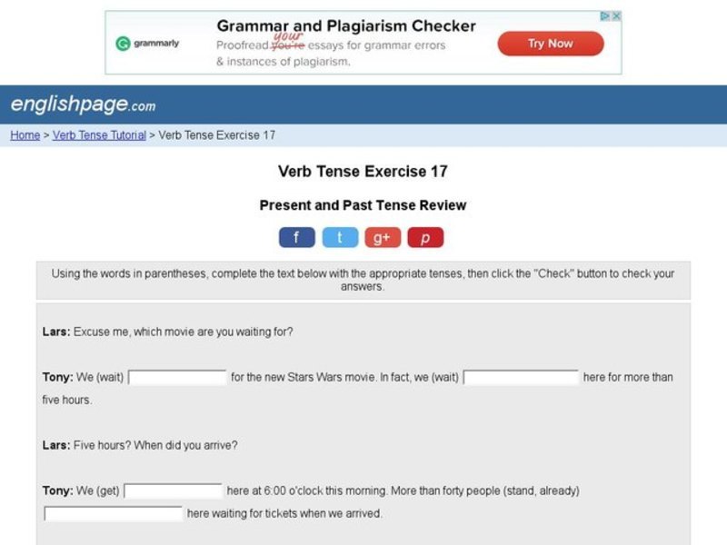 Verb Tense Exercise 17 Interactive