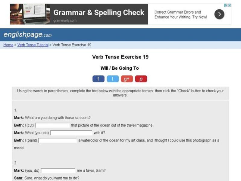 Verb Tense Exercise 19 Interactive
