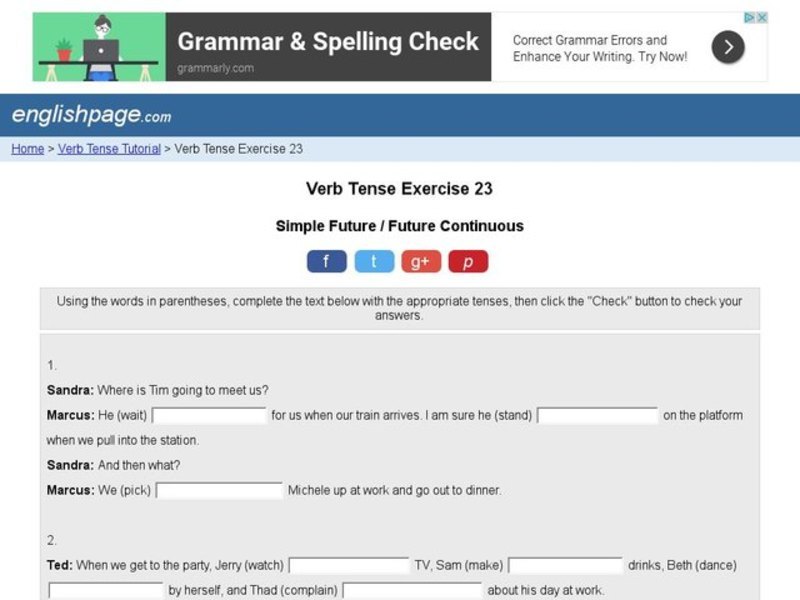 Verb Tense Exercise 23 Interactive