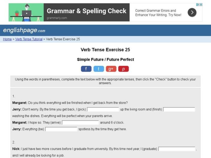 Verb Tense Exercise 25 Interactive