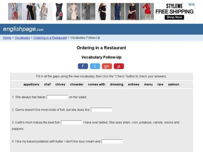 Ordering in a Restaurant Interactive