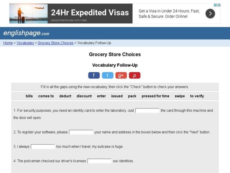 Grocery Store Choices: Vocabulary Skills Interactive