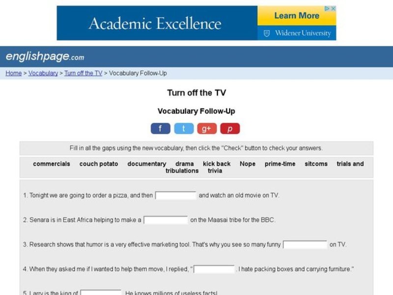 Turn off the TV: Vocabulary Skills Interactive