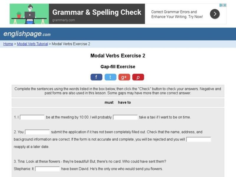 Modal Verbs Exercise 2 Interactive