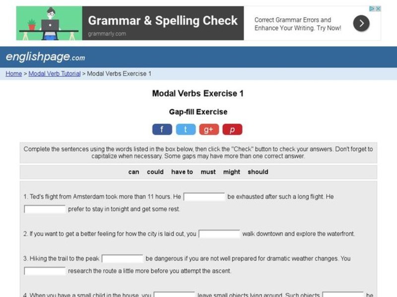 Modal Verbs Exercise 1 Interactive