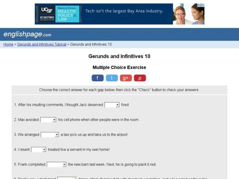 Gerunds and Infinitives 10 Interactive