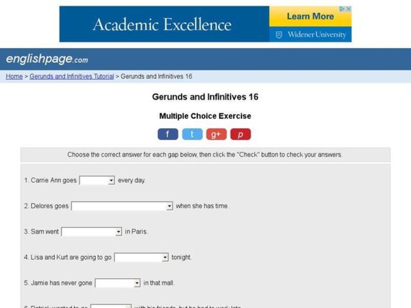 Gerunds and Infinitives 16 Interactive