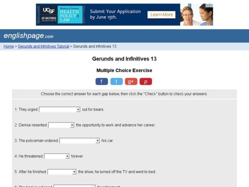 Gerunds and Infinitives 13 Interactive