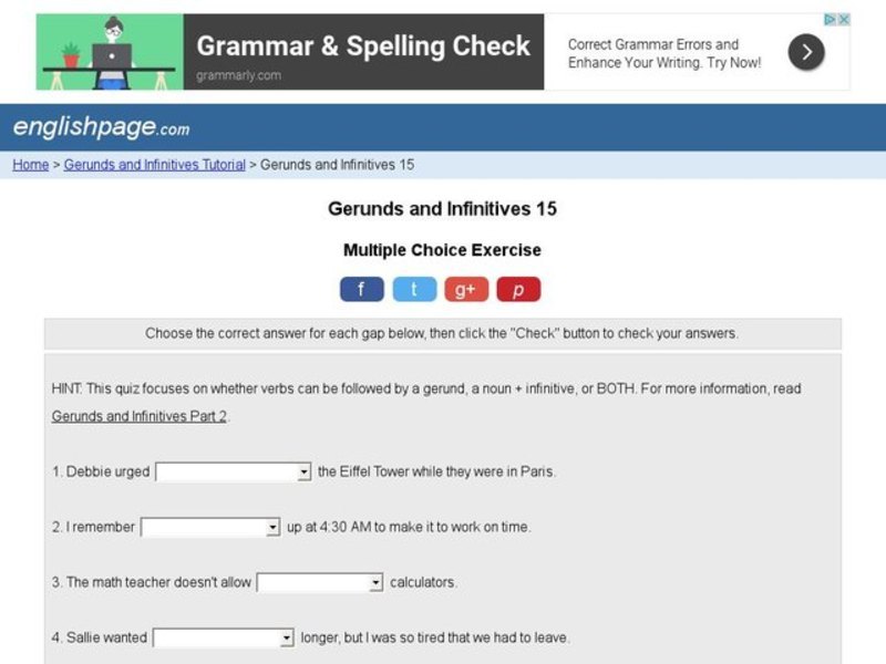 Gerunds and Infinitives 15 Interactive
