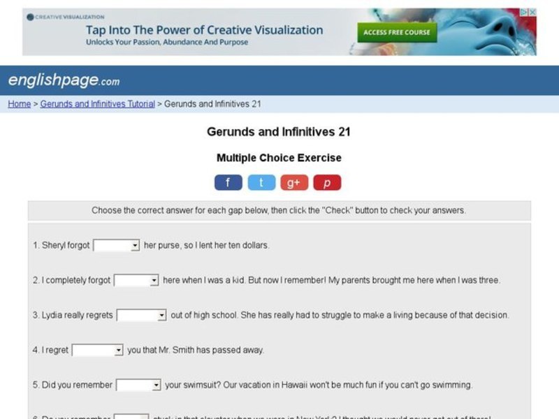 Gerunds and Infinitives 21 Interactive