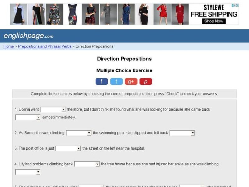 Direction Prepositions Interactive