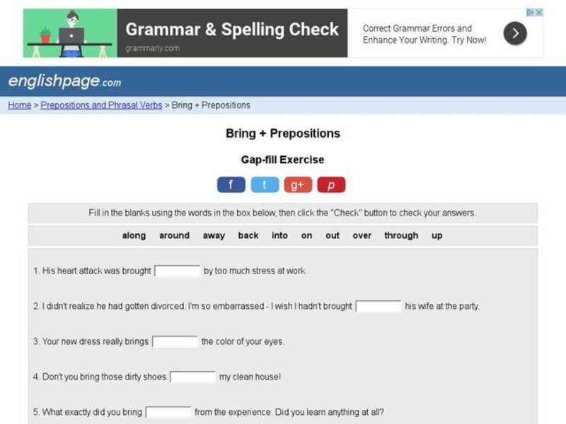 Bring + Prepositions Interactive