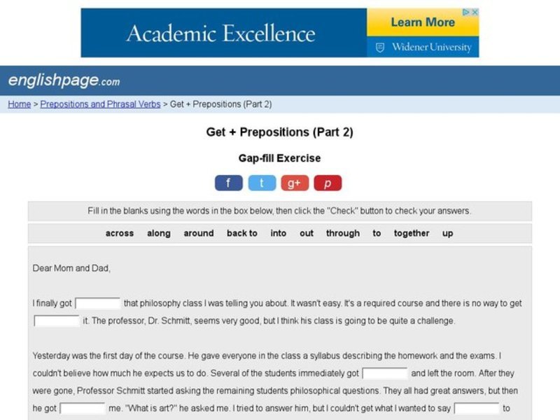 Prepositions And The Verb "Get" Interactive