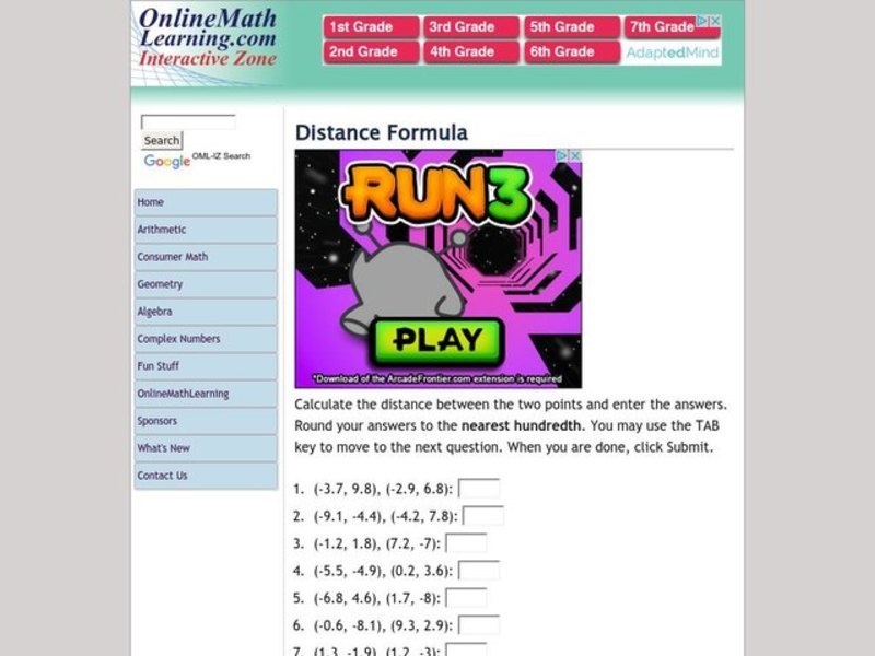 Distance Formula Interactive