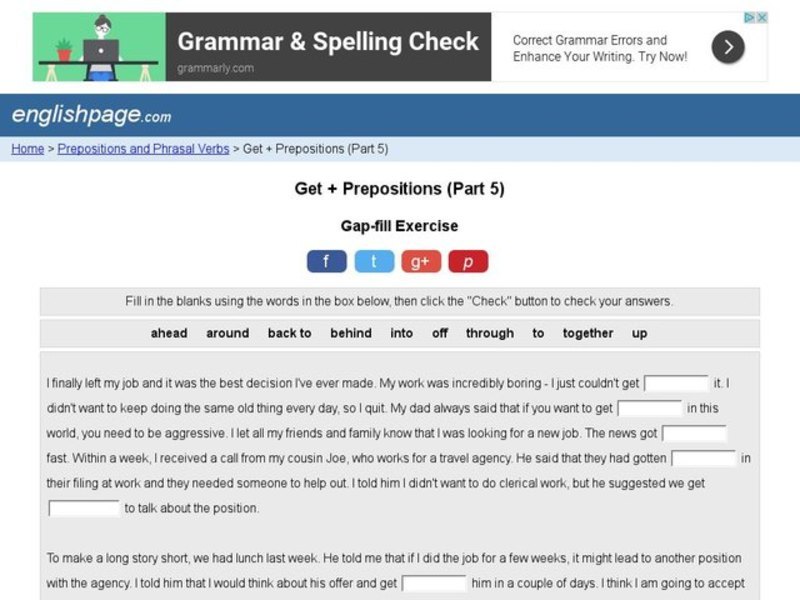 Get + Prepositions (Part 5) Interactive