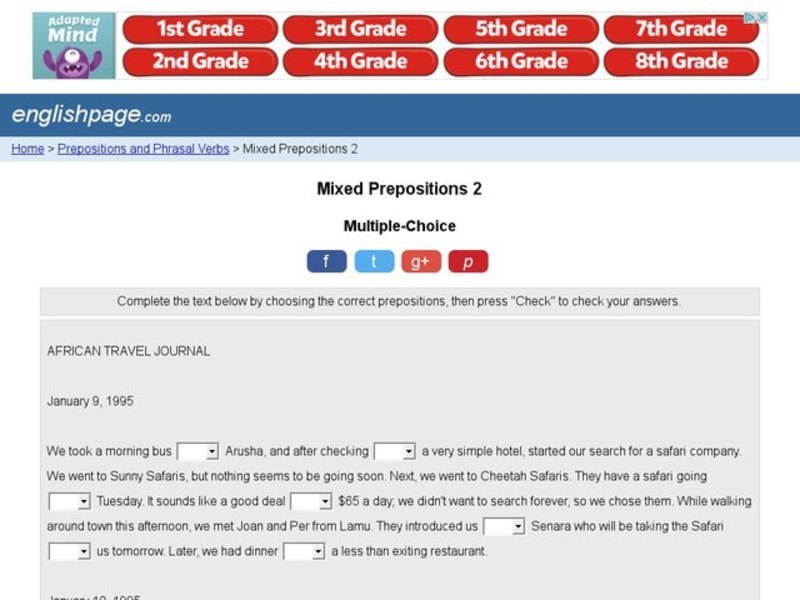 Mixed Prepositions Usage Interactive