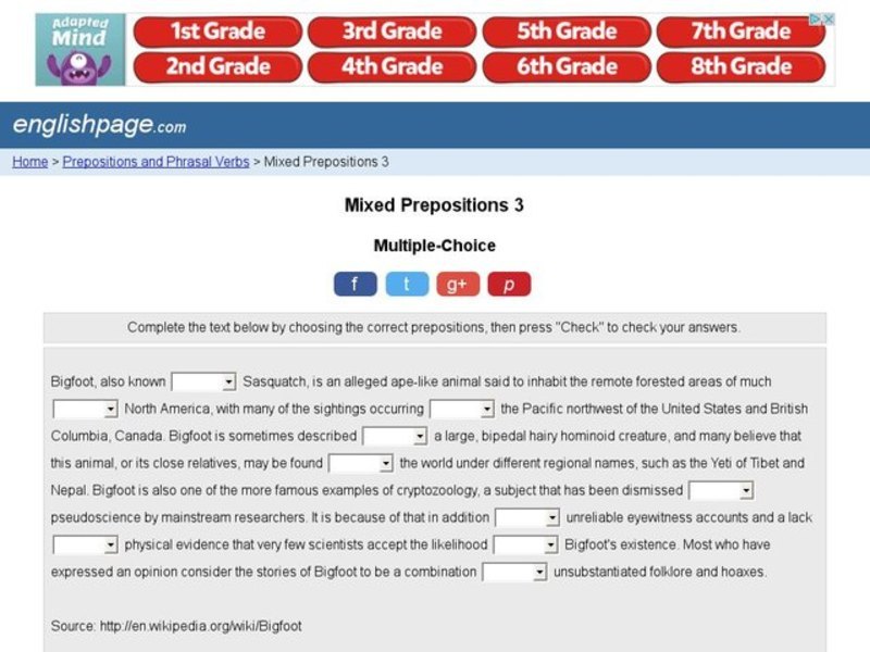 Mixed Prepositions 3 Interactive