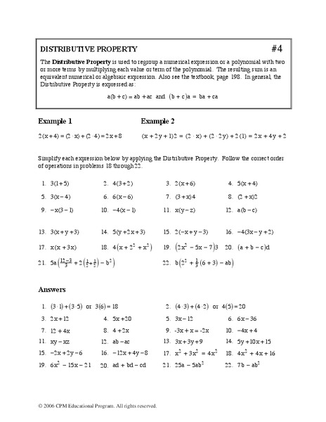 Distributive Property Worksheet