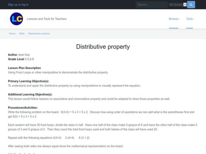 Distributive Property Lesson Plan