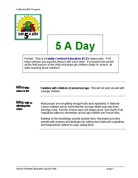 5 A Day Lesson Plan