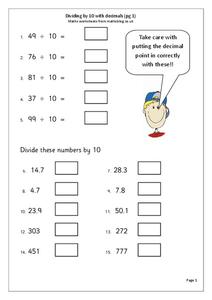 Divide by 10 Worksheet