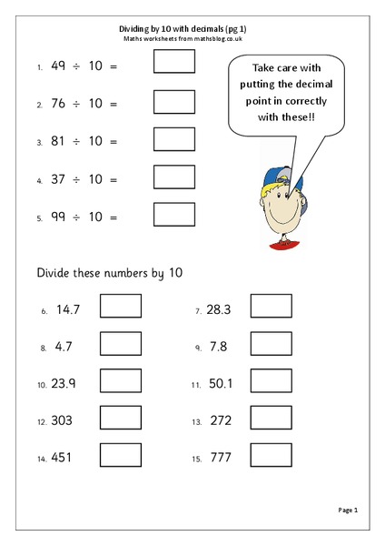 Divide by 10 Worksheet