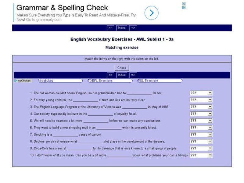English Vocabulary Skills: AWL Sublist 1 - Exercise 3a Interactive