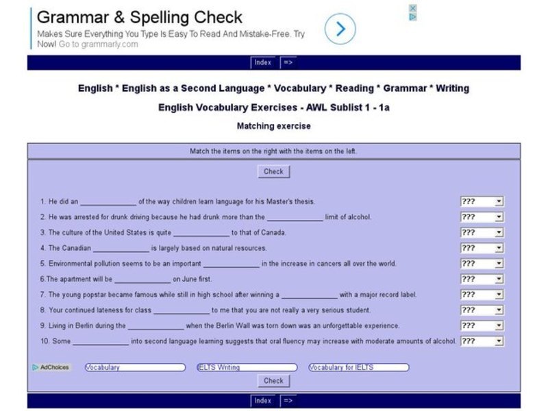 English Vocabulary Skills: AWL Sublist 1 - Exercise 1a Interactive