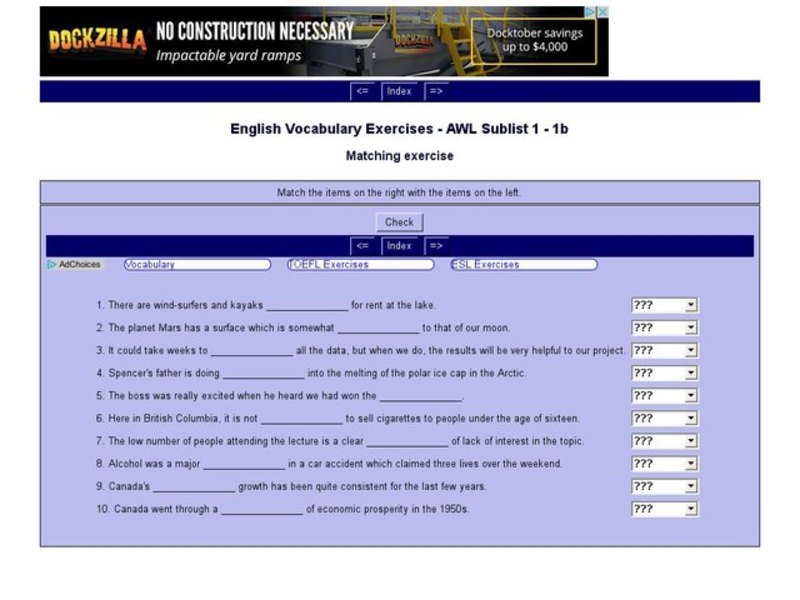 English Vocabulary Skills: AWL Sublist 1 - Exercise 1b Interactive
