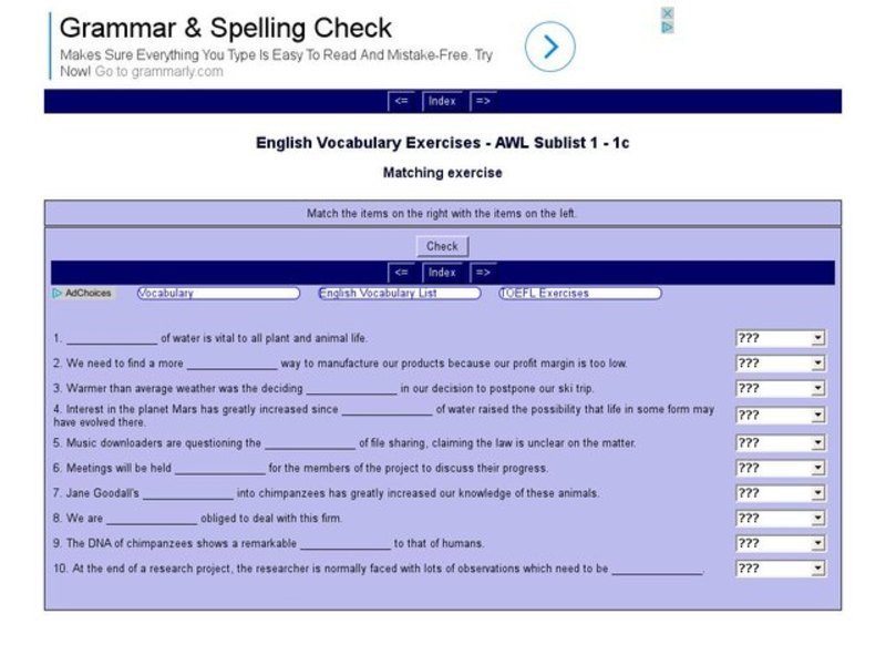 English Vocabulary Skills: AWL Sublist 1 - Exercise 1c Interactive