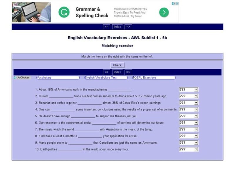 English Vocabulary Skills: AWL Sublist 1 - Exercise 5b Interactive