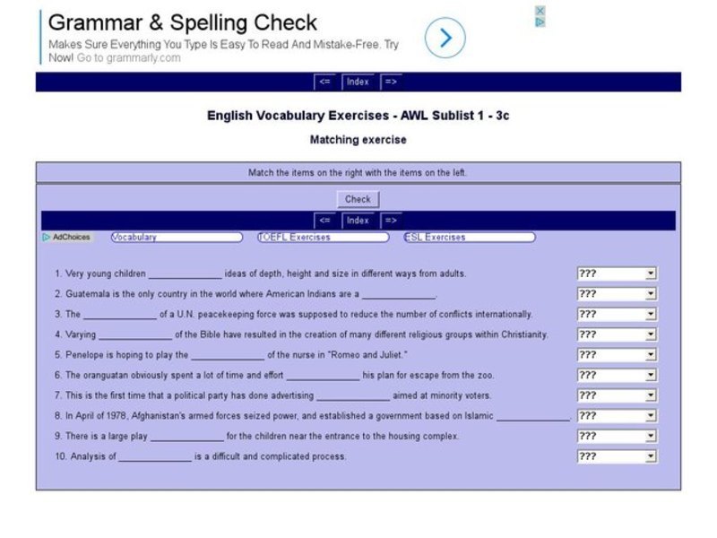 English Vocabulary Skills: AWL Sublist 1 - Exercise 3c Interactive