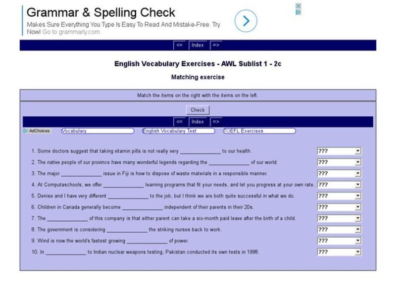 English Vocabulary Skills: AWL Sublist 1 - Exercise 2c Interactive