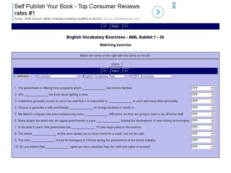 English Vocabulary Skills: AWL Sublist 1 - Exercise 2b Interactive