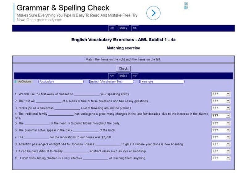 English Vocabulary Skills: AWL Sublist 1 - Exercise 4a Interactive