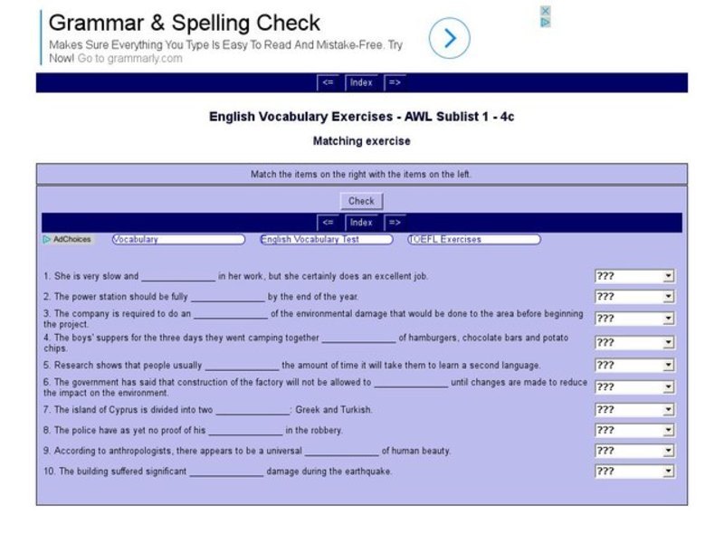 English Vocabulary Skills: AWL Sublist 1 - Exercise 4c Interactive