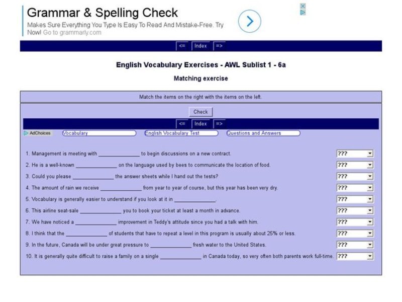 English Vocabulary Skills: AWL Sublist 1 - Exercise 6a Interactive