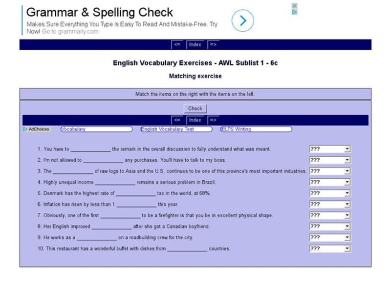 English Vocabulary Skills: AWL Sublist 1 - Exercise 6c Interactive
