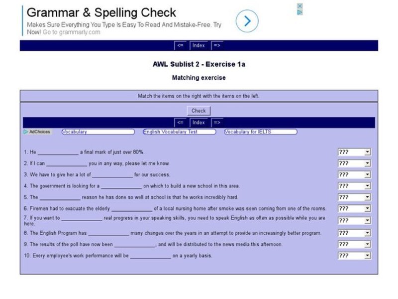 English Vocabulary Skills: AWL Sublist 2 - Exercise 1a Interactive