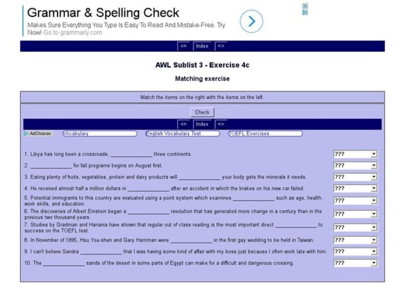 English Vocabulary Skills: AWL Sublist 3 - Exercise 4c Interactive