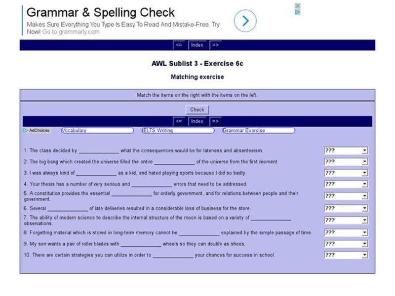 English Vocabulary Skills: AWL Sublist 3 - Exercise 6c Interactive