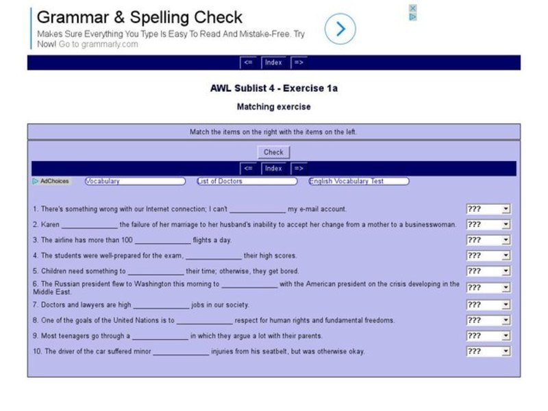 English Vocabulary Skills: AWL Sublist 4 - Exercise 1a Interactive