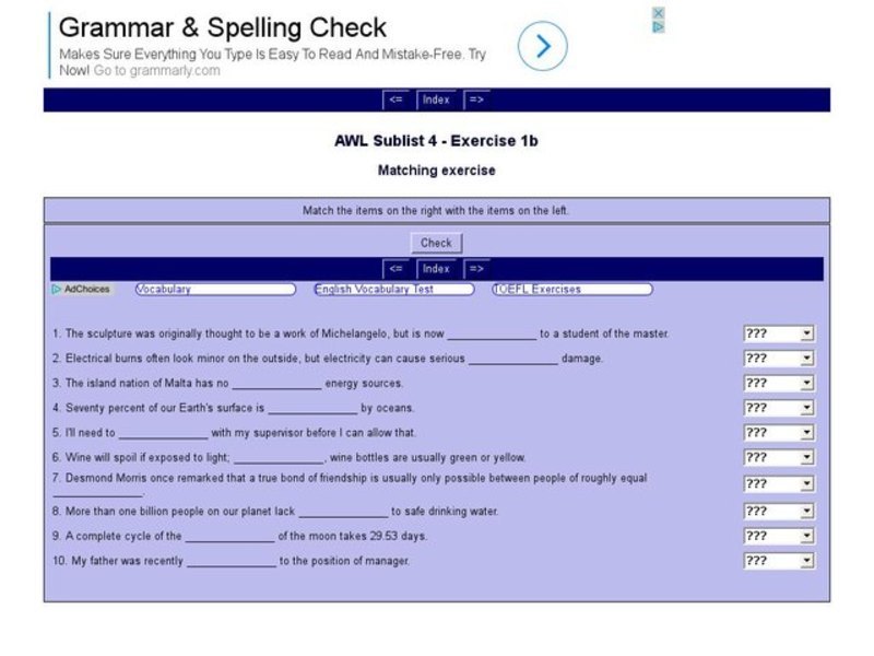 English Vocabulary Skills: AWL Sublist 4 - Exercise 1b Interactive