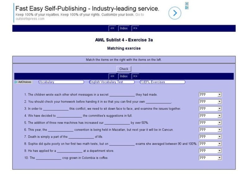English Vocabulary Skills: AWL Sublist 4 - Exercise 3a Interactive