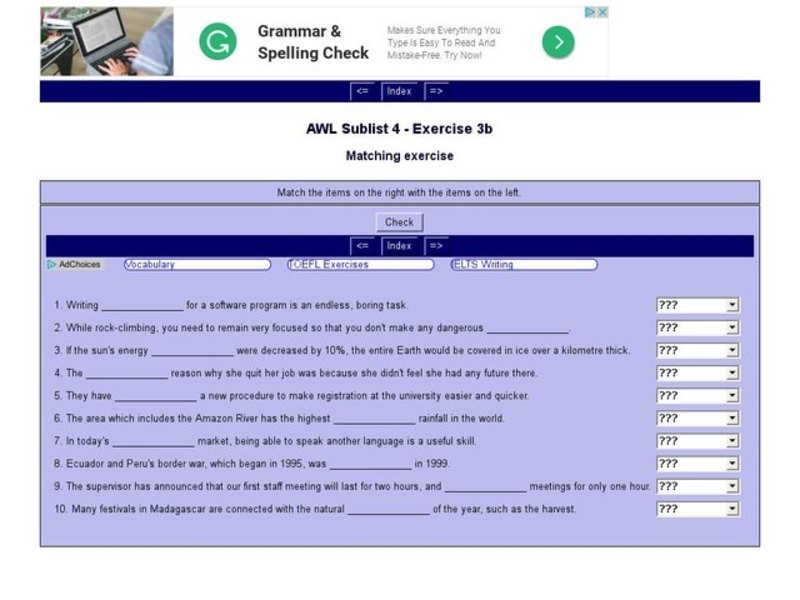 English Vocabulary Skills: AWL Sublist 4 - Exercise 3b Interactive