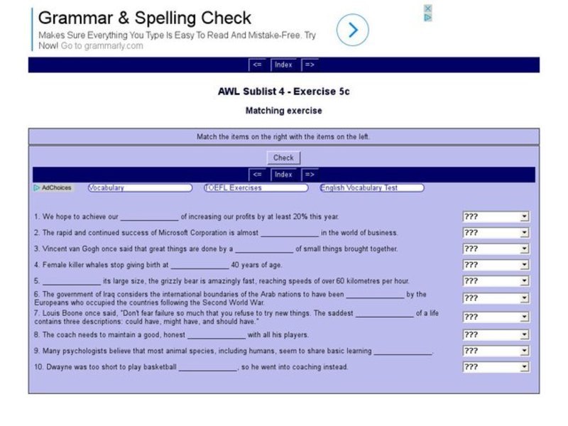 English Vocabulary Skills: AWL Sublist 4 - Exercise 5c Interactive
