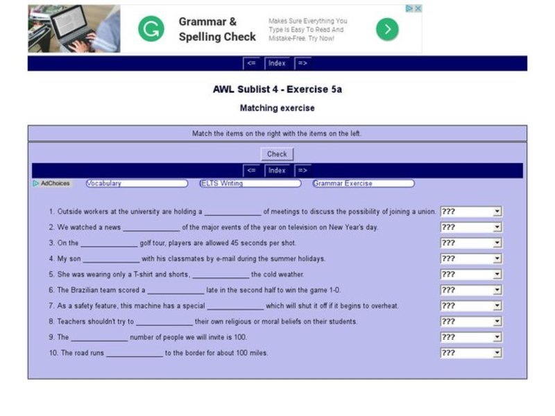 English Vocabulary Skills: AWL Sublist 4 - Exercise 5a Interactive