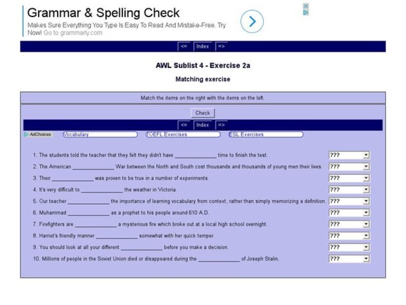 English Vocabulary Skills: AWL Sublist 4 - Exercise 2a Interactive